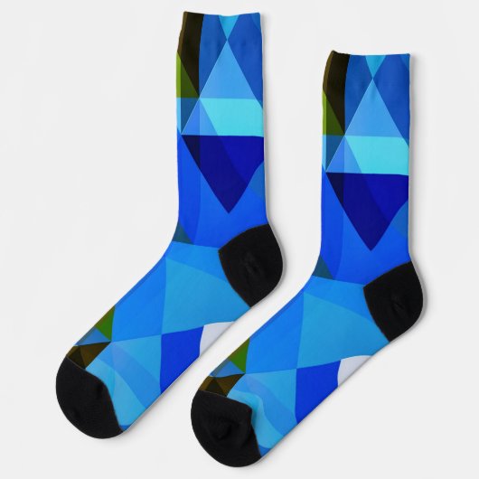 Blaue Abstrakte Raute Geo Shapes Crazy Socken (Linkes Detail)