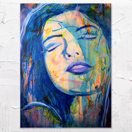 Blaue Abstrakte Realität Frauen Portrait Kunst dru Poster