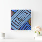 Blaue abstrakte rechteckige Ägyptische Spiralschei Quadratische Wanduhr (Zuhause)