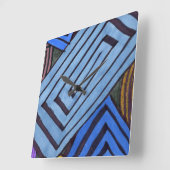 Blaue abstrakte rechteckige Ägyptische Spiralschei Quadratische Wanduhr (Winkel)