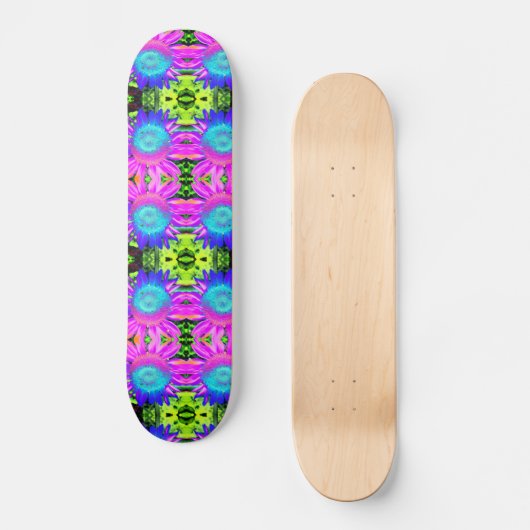 Blaue Abstrakte Sonnenblume Skateboard (Vorderseite)