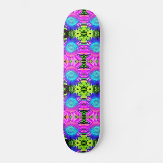 Blaue Abstrakte Sonnenblume Skateboard (Vorderseite)
