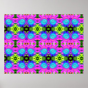 Blaue abstrakte Sonnenblumen, Mandala-Blumen Poster