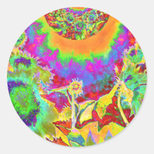 Blaue abstrakte Sonnenblumenblume Aquarellmalerei Runder Aufkleber