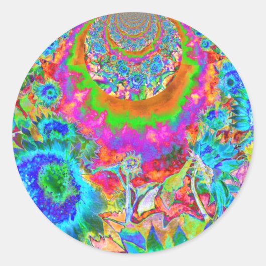 Blaue abstrakte Sonnenblumenblume Aquarellmalerei Runder Aufkleber (Vorderseite)