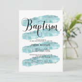 Blaue Abstrakte Streifen| Aquarelltaufe Einladung (Stehend Vorderseite)