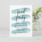 Blaue Abstrakte Streifen | Graduierungspartei Einladung (Stehend Vorderseite)