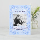 Blaue Abstrakte Swirr-Border-Border Save the Date  (Stehend Vorderseite)
