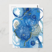 Blaue Abstrakte Wasserfarbe Doodle Postkarte (Vorne/Hinten)