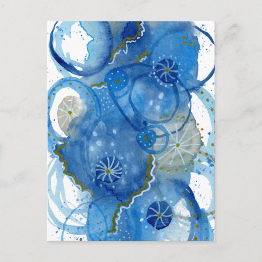 Blaue Abstrakte Wasserfarbe Doodle Postkarte (Vorderseite)