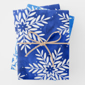 Blaue Abstrakte Wasserfarbe Schneeflocken Geschenkpapier Set (Beispiel)
