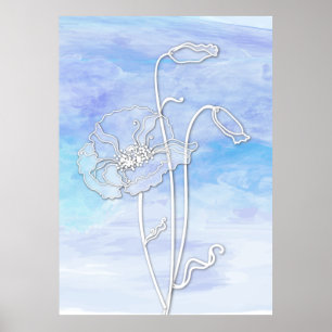 Blaue Abstrakte Wasserfarbe und Poppies Poster