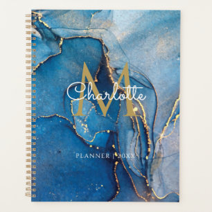 Blaue Achat-Geode Gold-Monogramm Schrift 2023 Planer