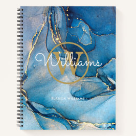 Blaue Achat-Geode Gold-Monogramm-Schrift Notizblock