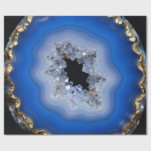 Blaue Achat-Geode Goldrand Kristall-Kunst Geschenkpapier