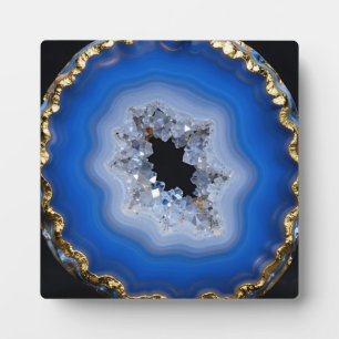 Blaue Achat-Geode mit Goldrand Kristall-Kunst Fotoplatte