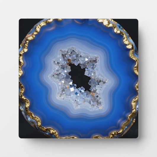 Blaue Achat-Geode mit Goldrand Kristall-Kunst Fotoplatte (Vorderseite)