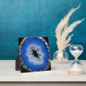 Blaue Achat-Geode mit Goldrand Kristall-Kunst Fotoplatte (InSitu)