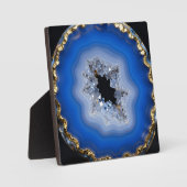 Blaue Achat-Geode mit Goldrand Kristall-Kunst Fotoplatte (Vorderseite)
