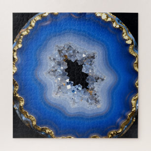 Blaue Achat-Geode mit Goldrand Kristall-Kunst Puzzle