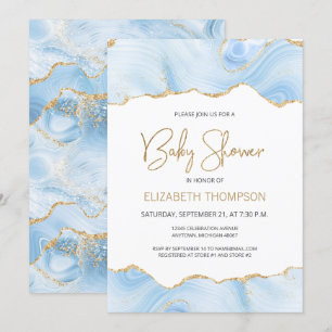 Blaue Achat-Gold-Glitter-Junge-Baby-Shower-Einladu