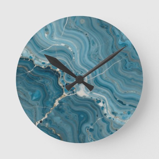 Blaue Achat-Goldader-Marmor Runde Wanduhr (Vorderseite)