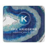 Blaue Achat-Monogramm-Hochzeit Schneidebrett (Vorderseite)