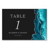 Blaue Achat-Silber-Dunkle Hochzeit Tischnummer (Vorderseite)