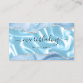 Blaue Achat-Silber-Glitter-Luxus-Microblading Visitenkarte (Vorderseite)
