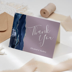 Blaue Achat-Silber-Glitter-Mauve-Hochzeits-Dankesk Karte