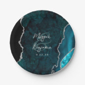Blaue Achat-Silber-Schrift Hochzeit Pappteller (Vorderseite)