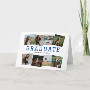 Blaue Acht-Foto-Graduations-Einladung mit Winkeln Einladung