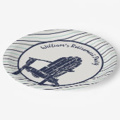 Blaue Adirondack-Lehrstuhl Benutzerdefinierte Meld Pappteller (Schrägansicht)