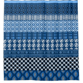 Blaue afrikanische Muster-Mischung Duschvorhang