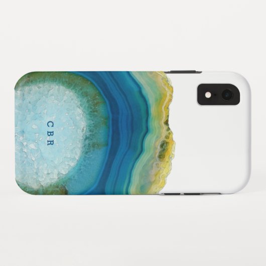 Blaue Agate Monogram Cooler Abstrakter Marmorstein Case-Mate iPhone Hülle (Rückseite (Horizontal))