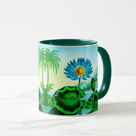Blaue ägyptische Wasserlilie / Lotus Illustration Tasse (VorderseiteRechts)