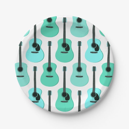 Blaue Akustikgitarren Muster Pappteller (Vorderseite)