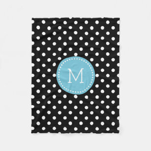 Blaue Akzente im weißen und schwarzen Punkt Fleecedecke