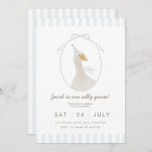 Blaue Alberne Gänse Erster Geburtstag Einladung (Vorne/Hinten)