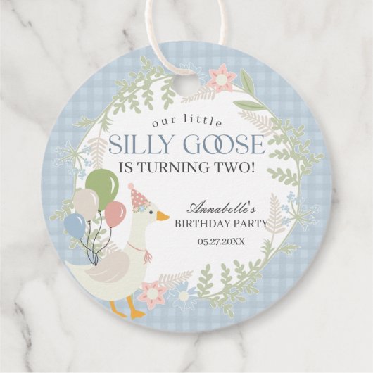 Blaue Alberne Gänse Floral Gingham Birthday Party Geschenkanhänger (Rückseite)