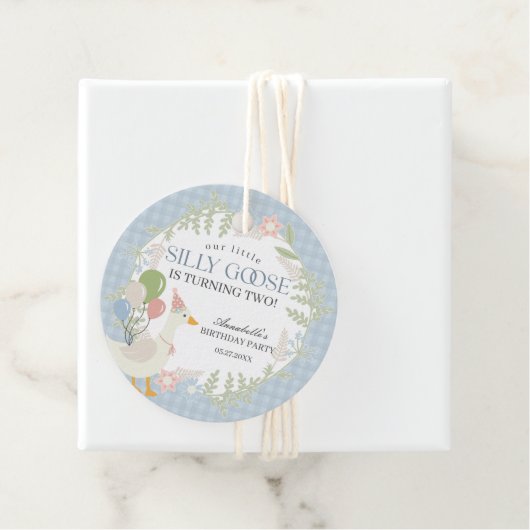 Blaue Alberne Gänse Floral Gingham Birthday Party Geschenkanhänger (Beispiel)