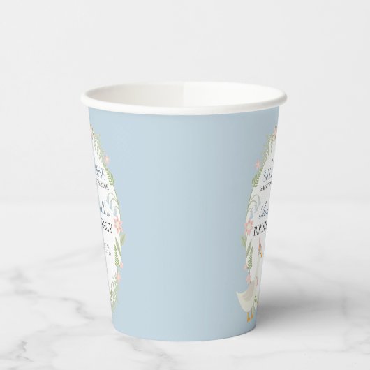 Blaue Alberne Gänse Floral Gingham Birthday Party Pappbecher (Links)