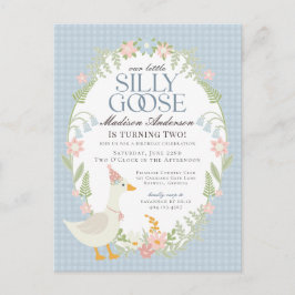 Blaue Alberne Gänse Floral Gingham Birthday Party Postkarte