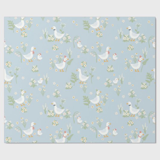 Blaue Alberne Gänse Geschenkpapier (Flach)