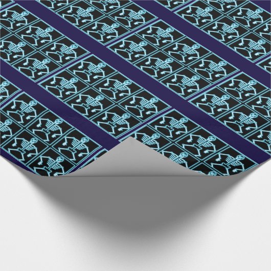Blaue alberne Röntgenstrahlskelette Geschenkpapier (Ecke)