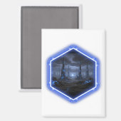 Blaue Alien-Landschaft mit Mandelbrot Magnet (Vorderseite/Rückseite)