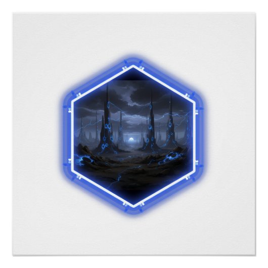 Blaue Alien-Landschaft mit Mandelbrot Poster (Vorderseite)