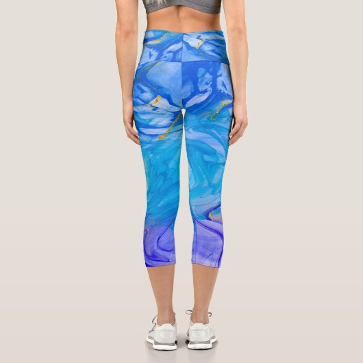 Blaue Alkoholfarbe Capri Leggings (Rückseite)