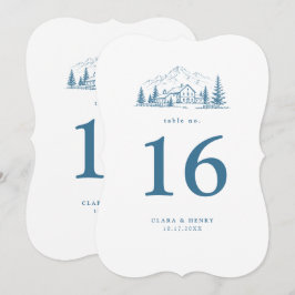 Blaue alpine ausgestanzte Hochzeitstisch-Nummer Einladung