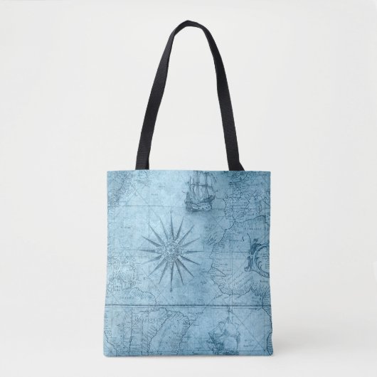 Blaue alte Weltkarte Tasche (Vorderseite)